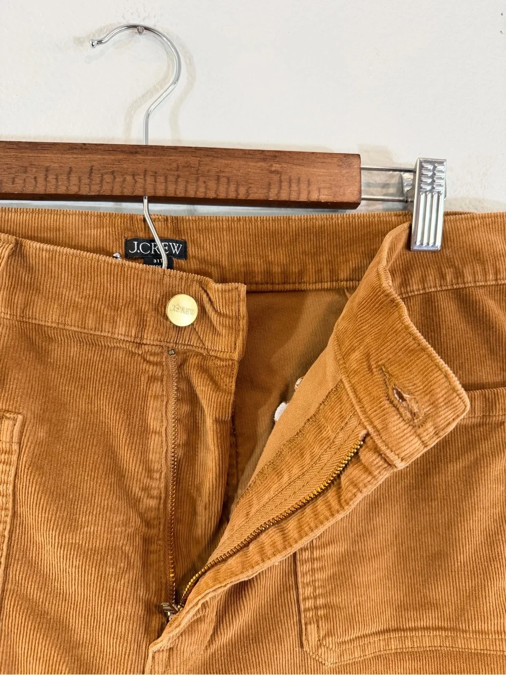 J. Crew Straight Leg Stretch Corduroy Pant Size 31 Tall Camel Brown Patch Pocket